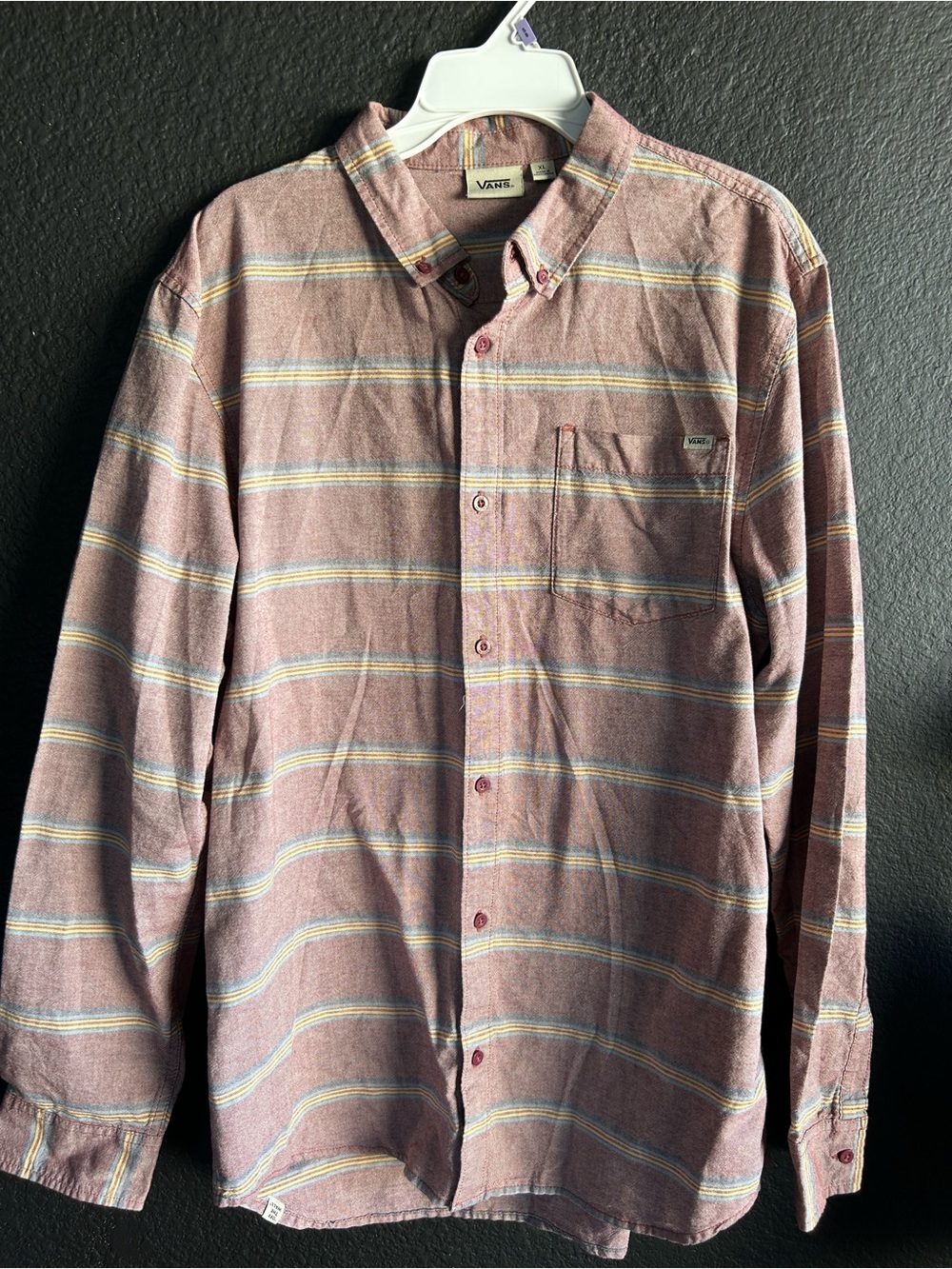 Vans Men’s Button-Down Shirt in Dusty Rose with Stripes